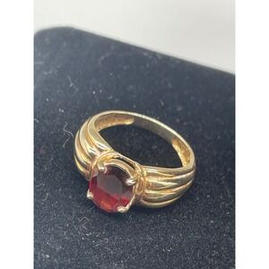 10k Gold Oval Garnet Ring Statement‎ Ring Women's Size 7 or 7.5 Gemstone Ring